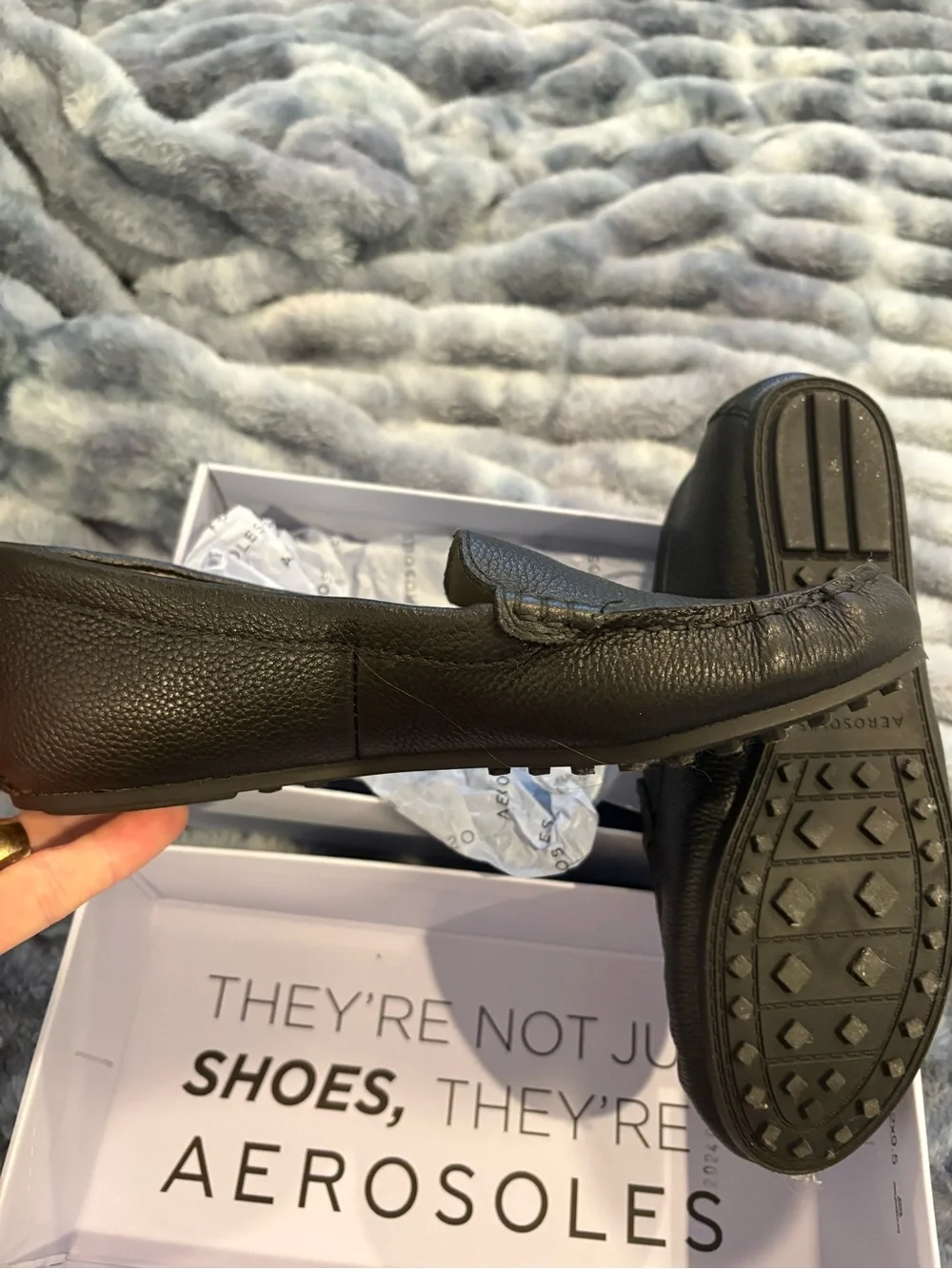 AEROSOLES Women’s Black Pebbled Leather Driving Loafers
